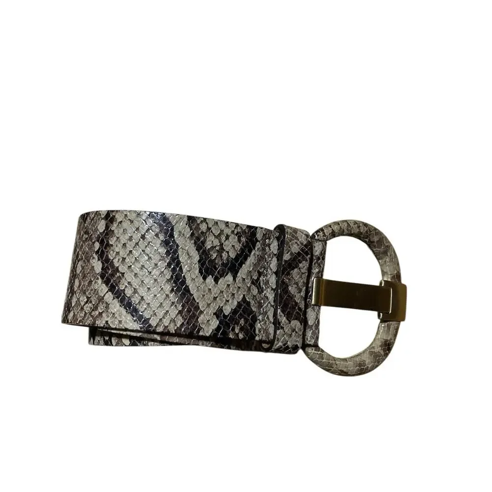 Banana Republic Snake Print‎ Fashion Belt XS Faux Leather Gold Buckle Wide