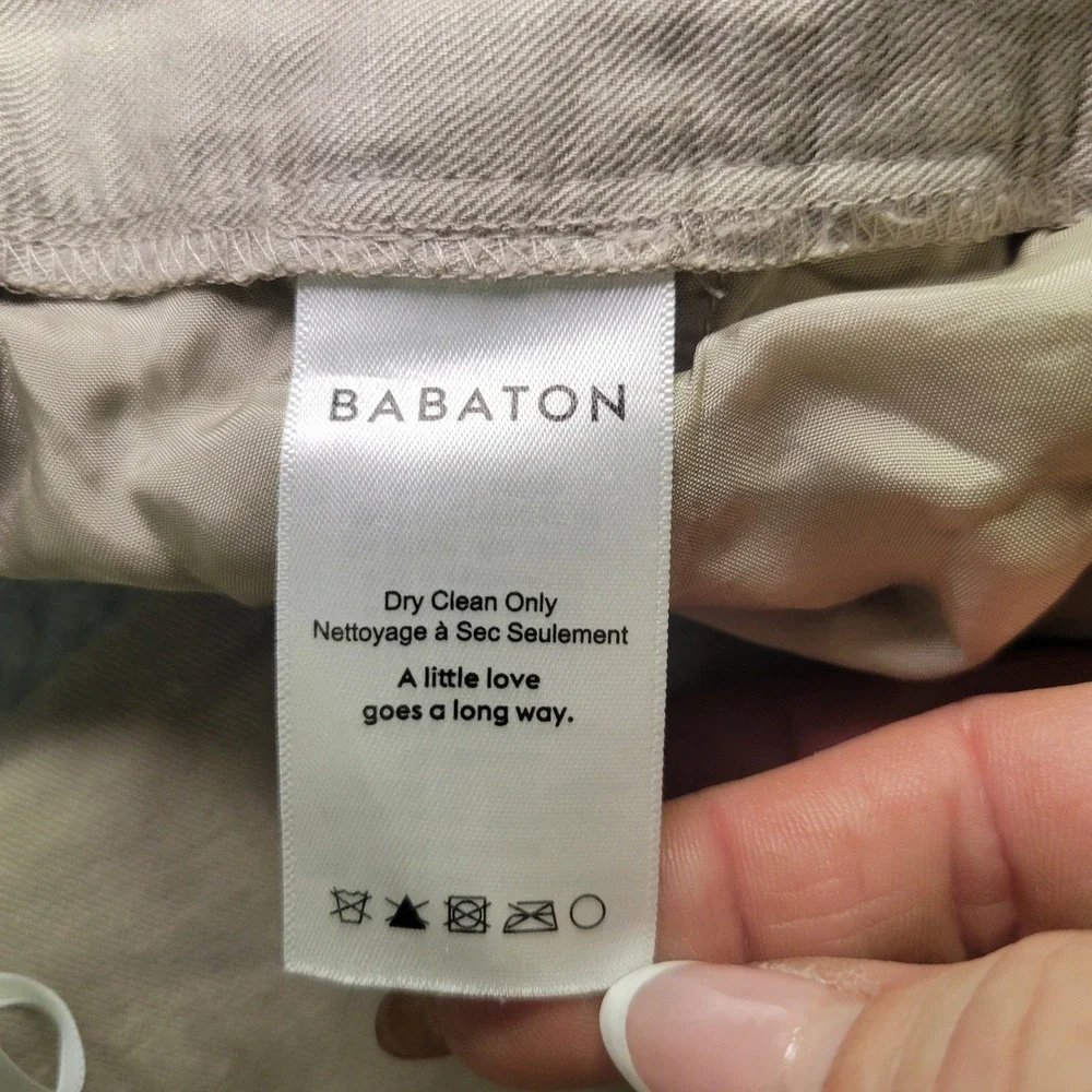 Babaton Pleated Linen Blend Trousers Tan Beige Elastic Waist Pants Size 2