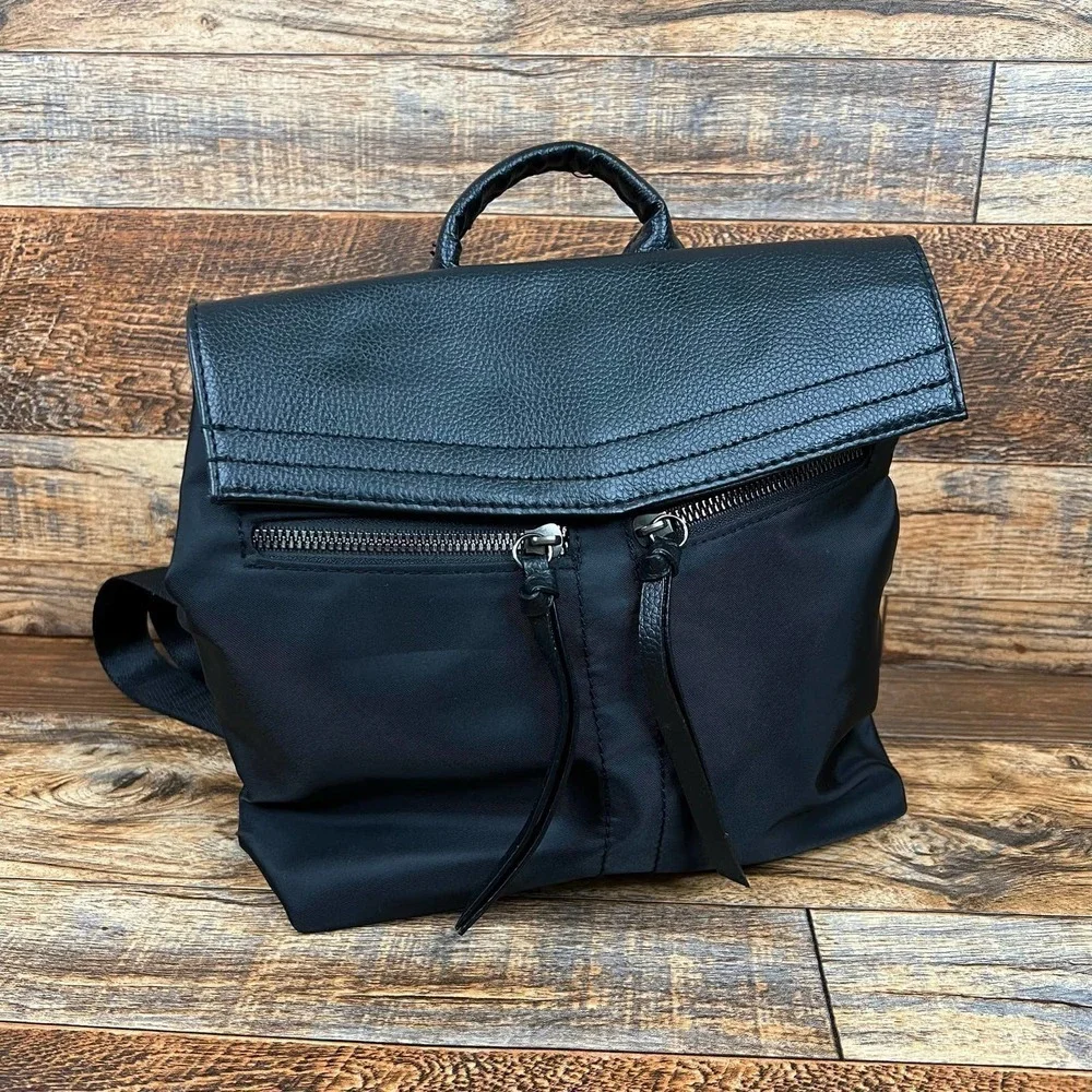 BOTKIER New York Black Mini Trigger Backpack Adjustable Straps Nylon Leather Bag