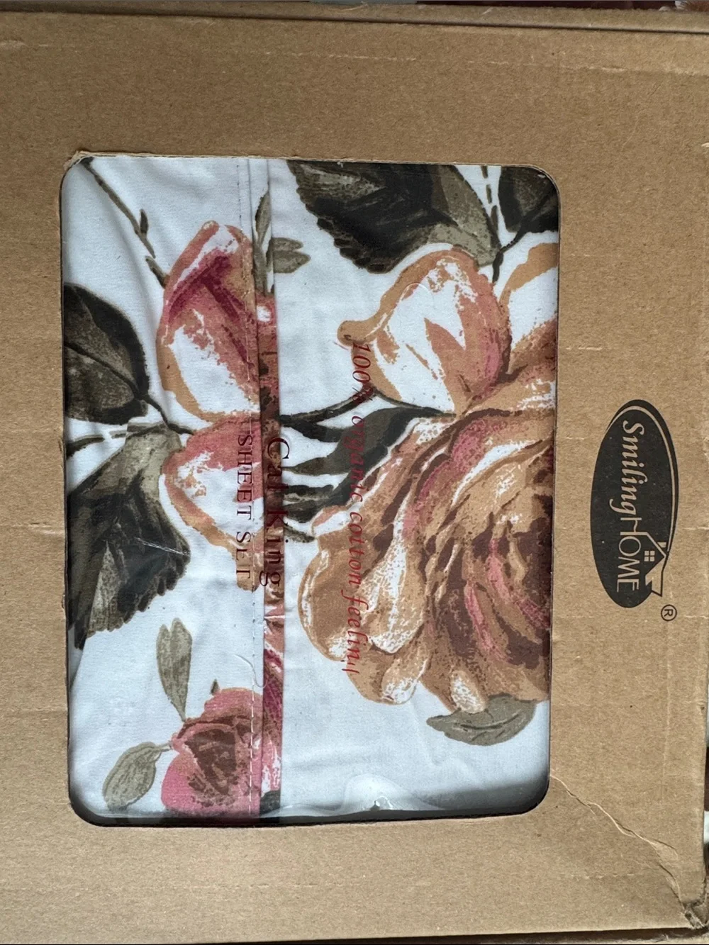 Smiling Home Floral Cotton Pillowcase Set - White with Pink & Brown Roses