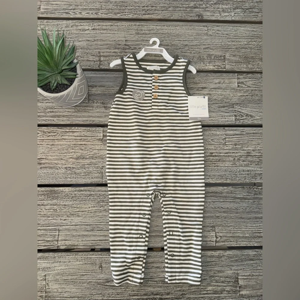 Baby Boys Striped Sleeveless Romper, Little Planet organic by Carters, Sz 12 mo
