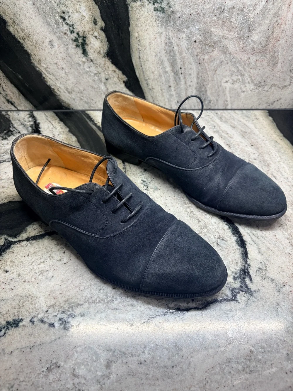 Vintage A. Testoni Black Suede Cap Toe Oxfords Italy 10 D Bologna