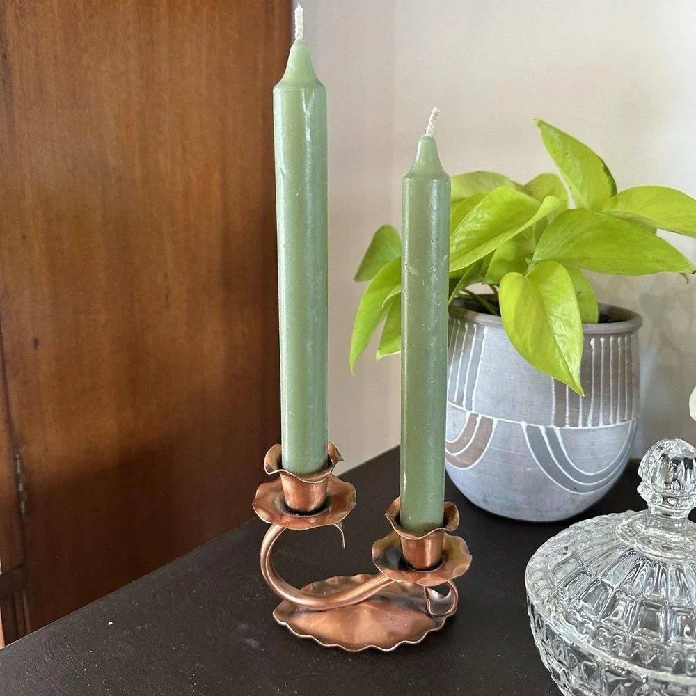 VTG Gregorian Solid Copper Double Candle Holder Scalloped Edge Cottagecore