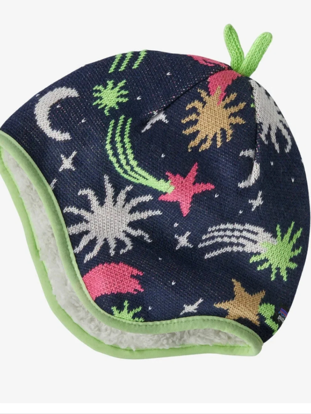 Patagonia Baby Reversible Hat Stars And Moon White Green Print