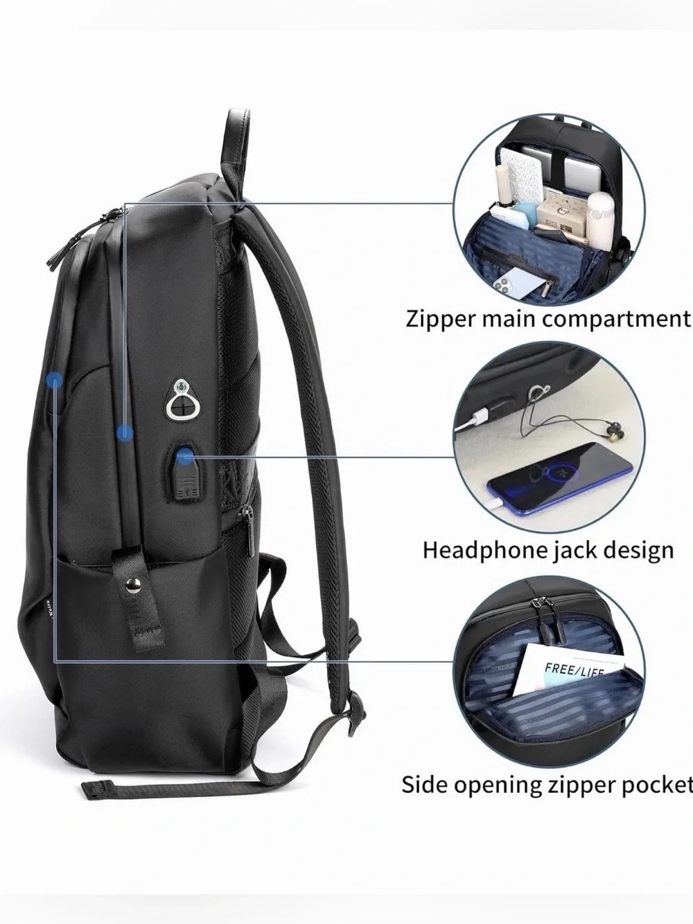 NWT Colins‎ Keirs Minimalist Laptop Backpack Black For Travel, School, Work.