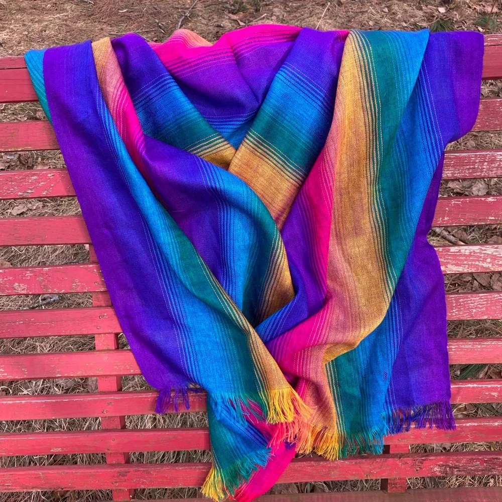 Scarf HANDMADE Handcrafted Wrap Shawl Beautiful Colorful Rainbow Lightweight