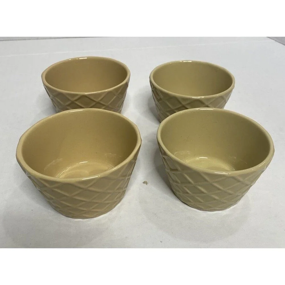 VTG J.M. Smucker Company Waffle Cone Pattern Ice Cream Ceramic Bowls Set of 4