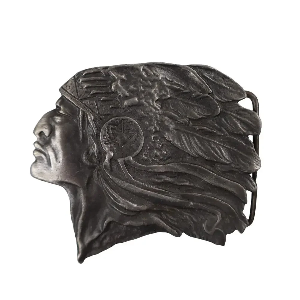 Vintage Indiana Metal Craft Native American Chief Belt Buckle