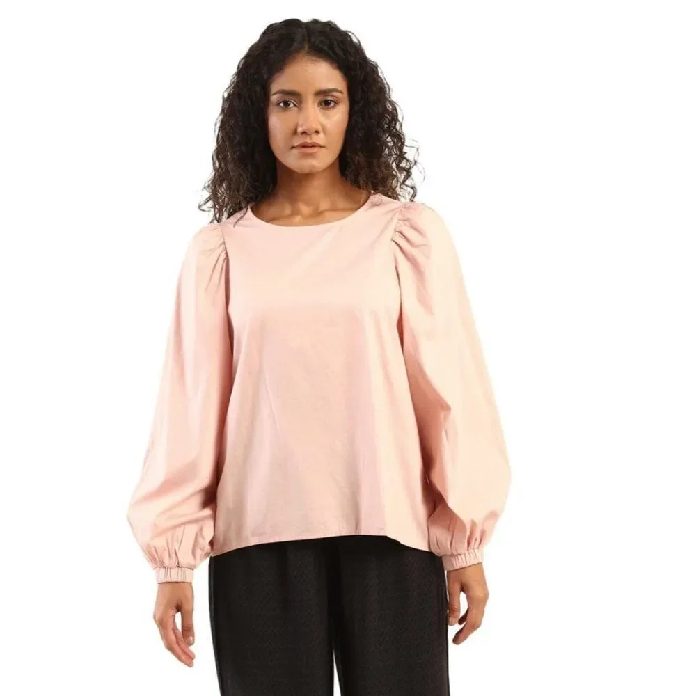 J. Crew Women’s Puff Sleeve Open Back Blush Faux Leather Top Size 14