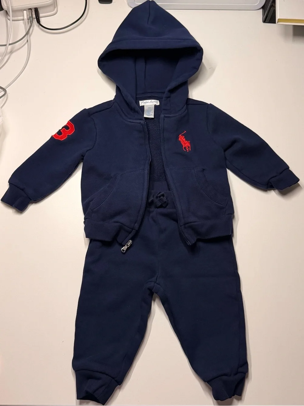 Ralph Lauren Navy Hoodie and Joggers with Red Polo Logo