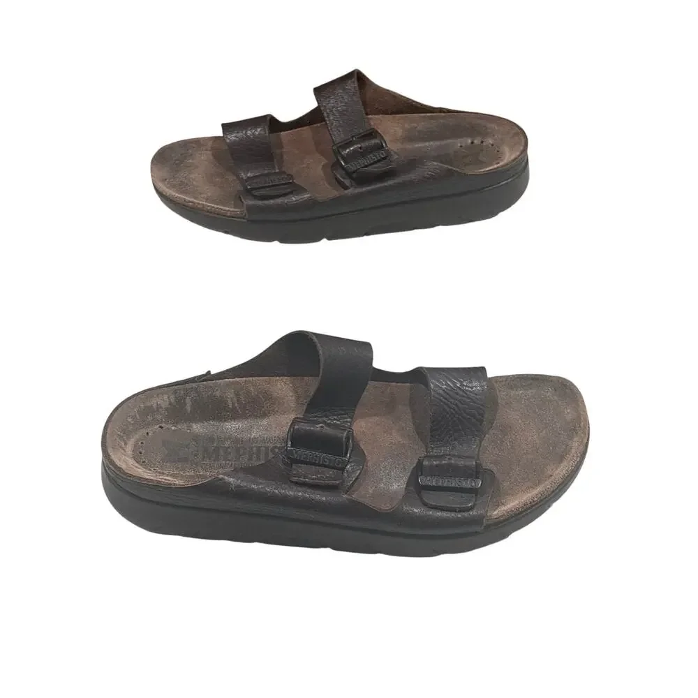 Mephisto Men's Zonder Dark Brown Buffalo 451 Buckle Strap Flat  Sandals Eur 44