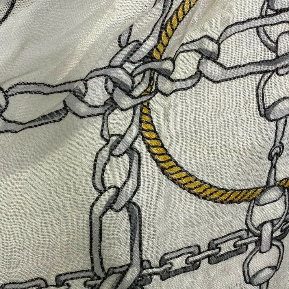 Women's‎ Scarf White Cream Silver Gold Link Equestrian Chain Rope Elegant Fray