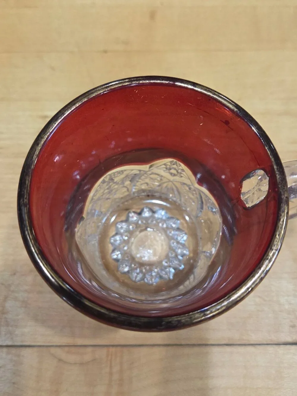 Antique EAPG Indiana Glass Ruby Stained Souvenir Mug Oelwein Iowa