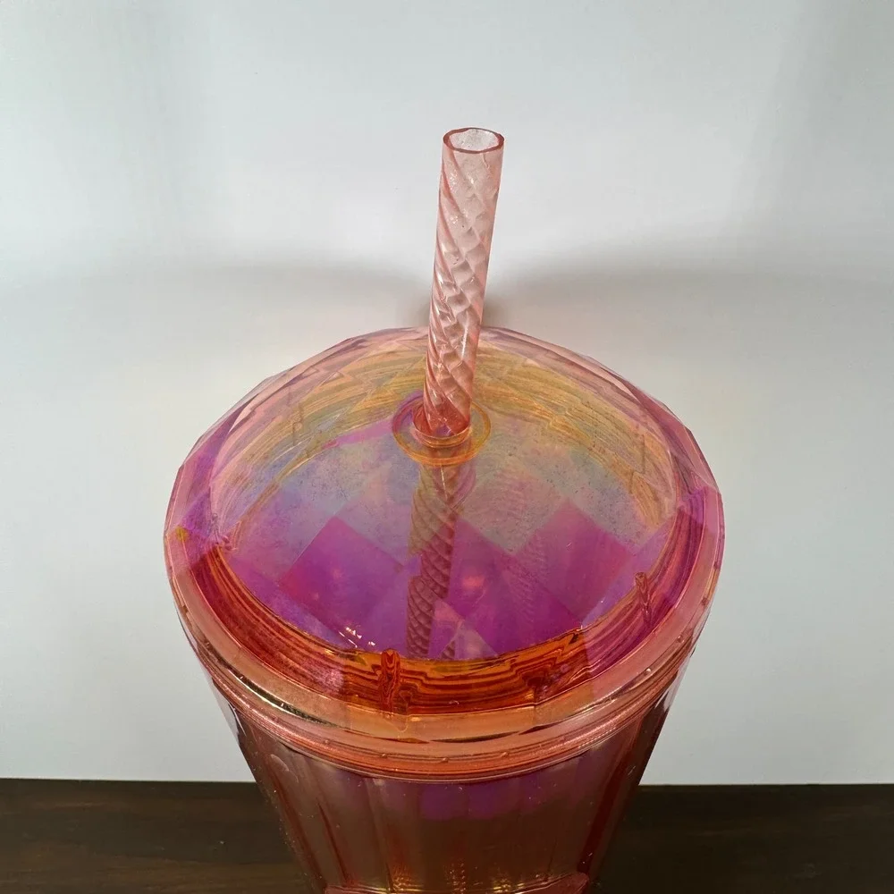 Starbucks Iridescent Sunset Orange Pleated Venti Tumbler 24oz Cold Cup Plastic
