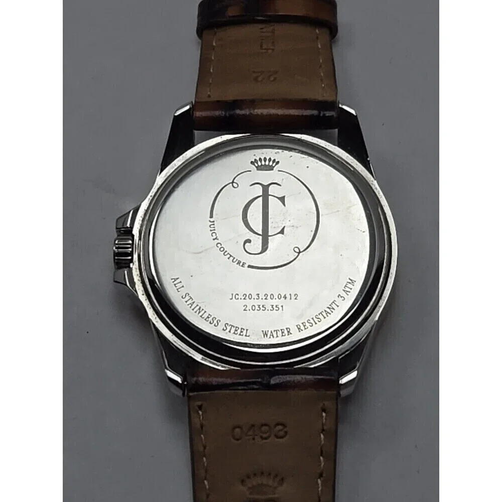 Juicy Couture Brown Dial Fluted Bezel Leather Strap Quartz Watch New Battery