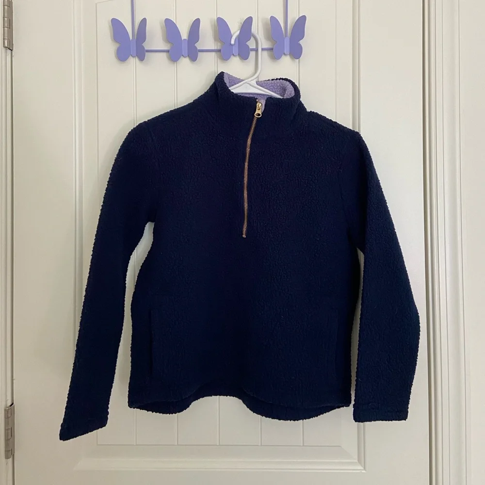 EUC Old Navy girl’s navy blue quarter zip fleece‎ pullover jacket large