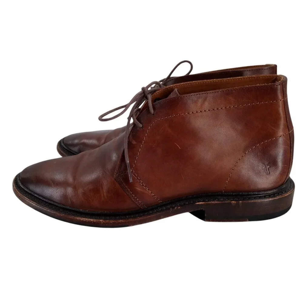 Frye Mens Paul Chukka Leather Brown Boots Shoes Size 8.5 Classic Work Distressed