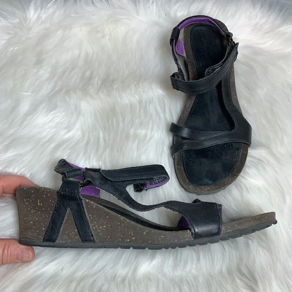 Teva Ysidro‎ Black Leather Wedge Sandals Size 10