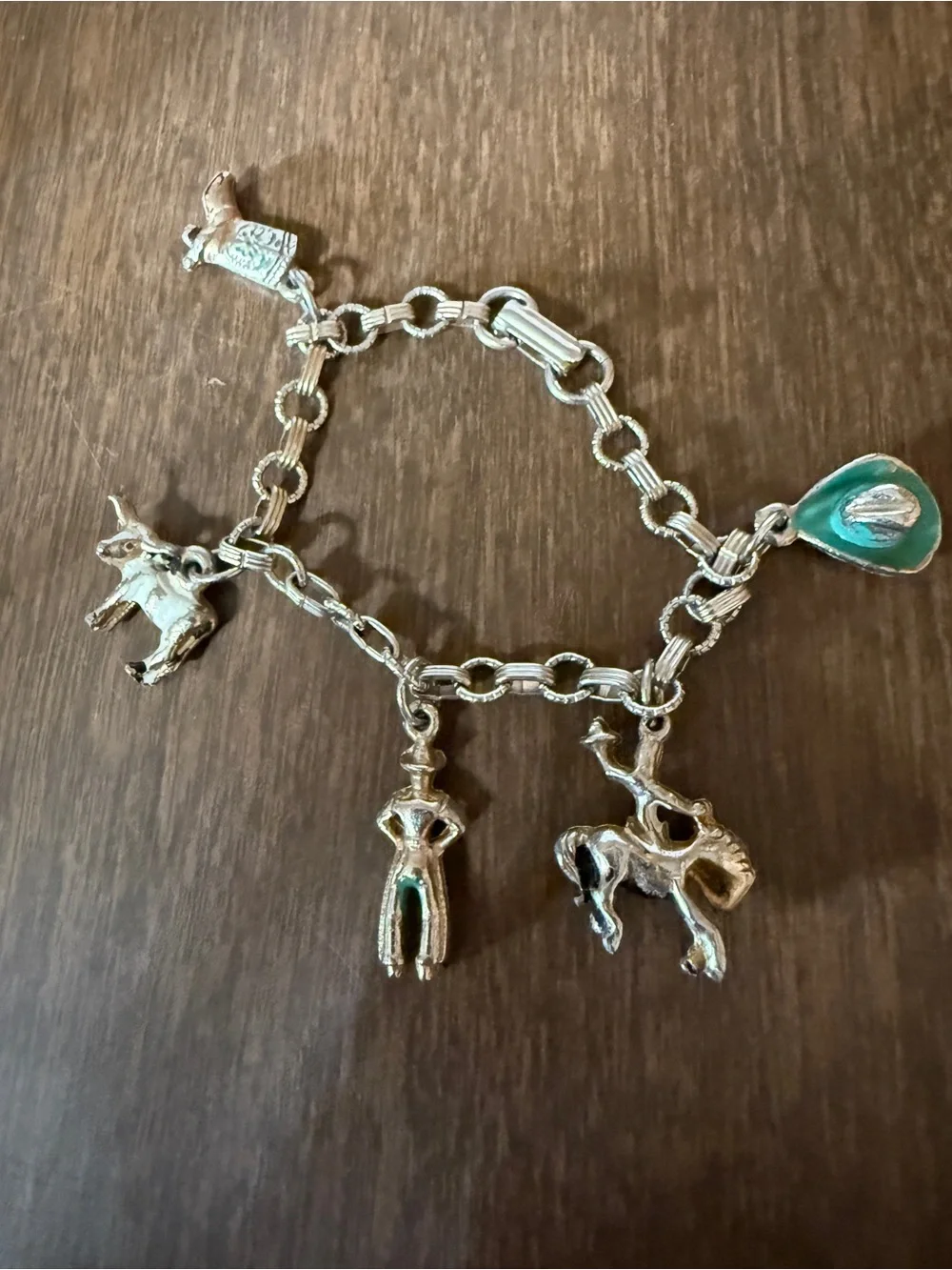 Child Sized Bracelet 6” Western Cowboy Horse Hat Charms Vintage
