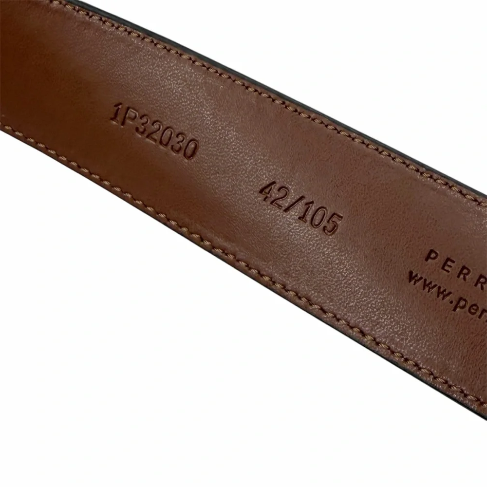 Perry Ellis Portfolio men’s brown leather belt size 42 NWT silver tone buckle