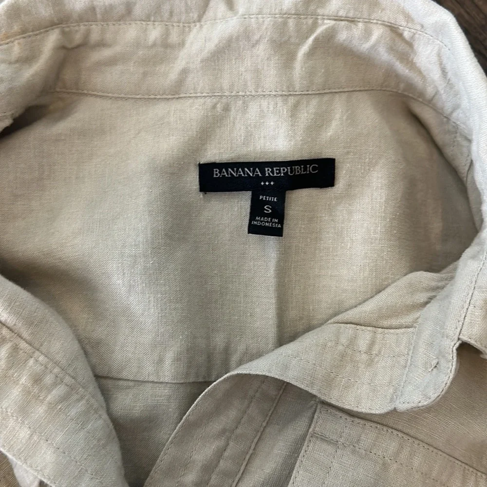NWOT Banana Republic Petite Linen Blend Cream Long Sleeve Romper Size S