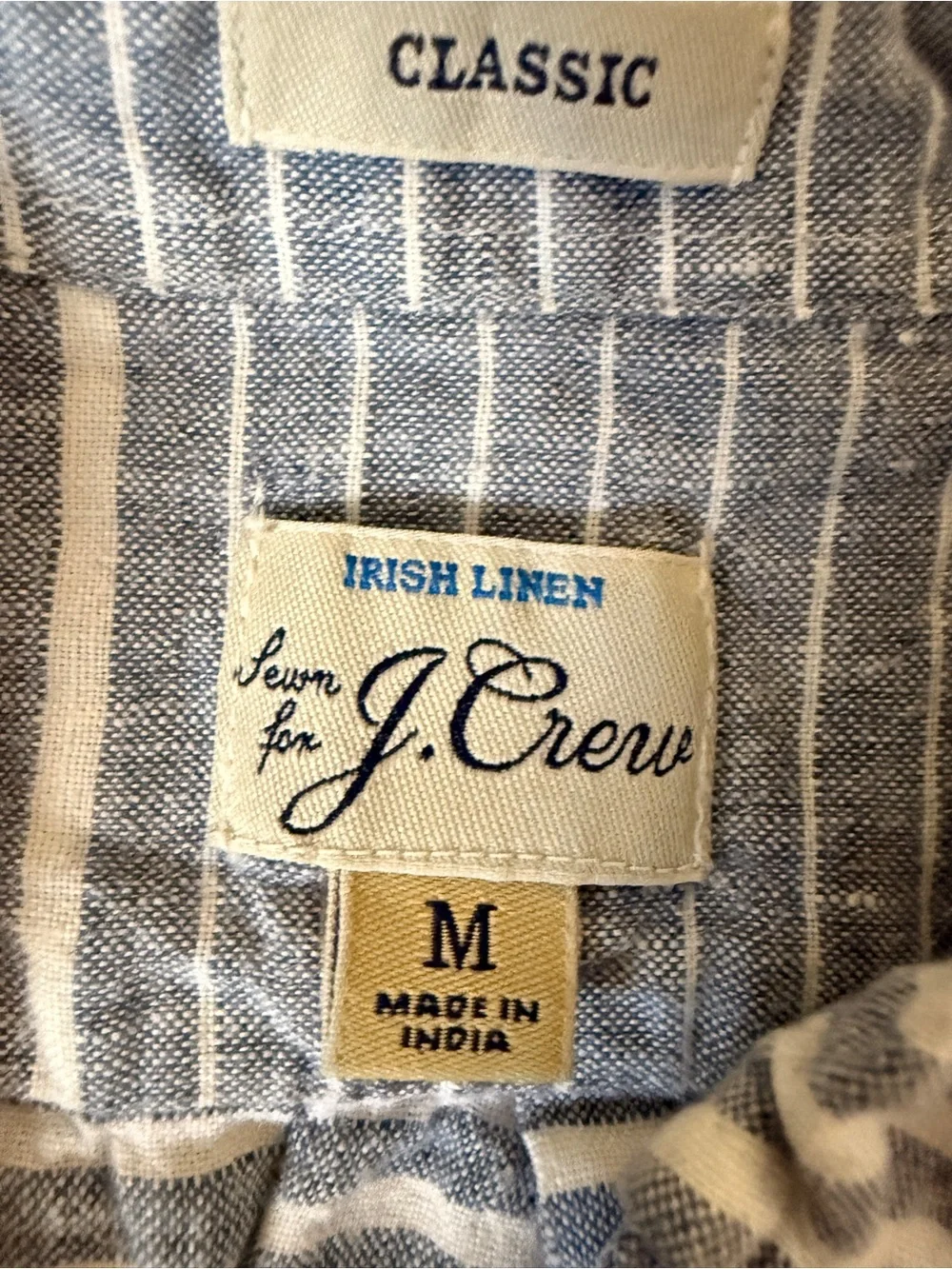 J.Crew Irish Linen Shirt Mens M Coastal Beach Resort Camp Summer Blue White
