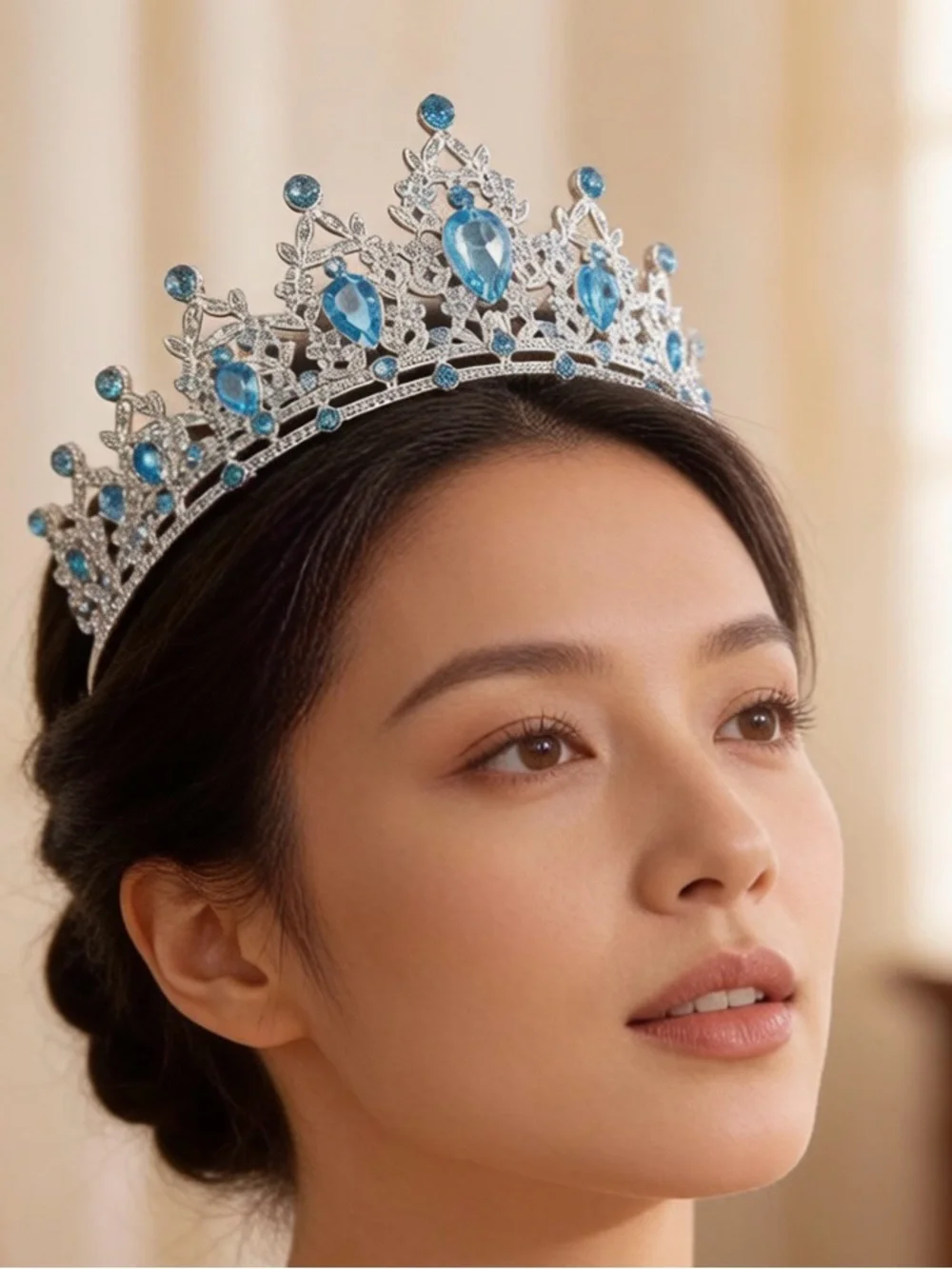 Blue Crystal Tiara Crown for Women - Elegant Pageant Headpiece