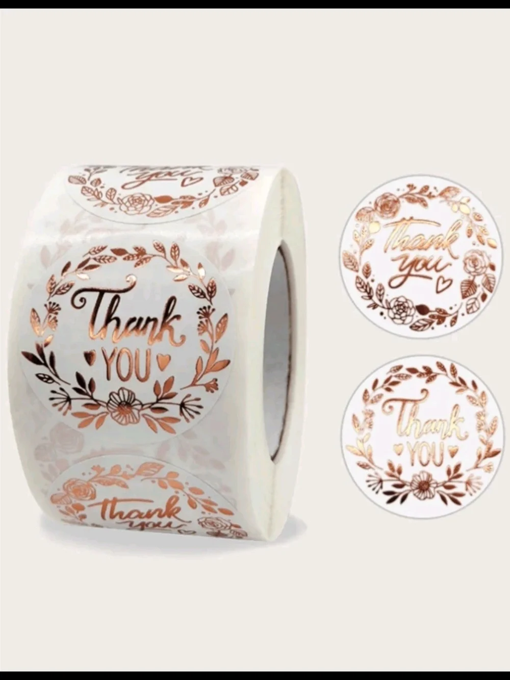 Thank You Floral Stickers - Rose Gold Foil