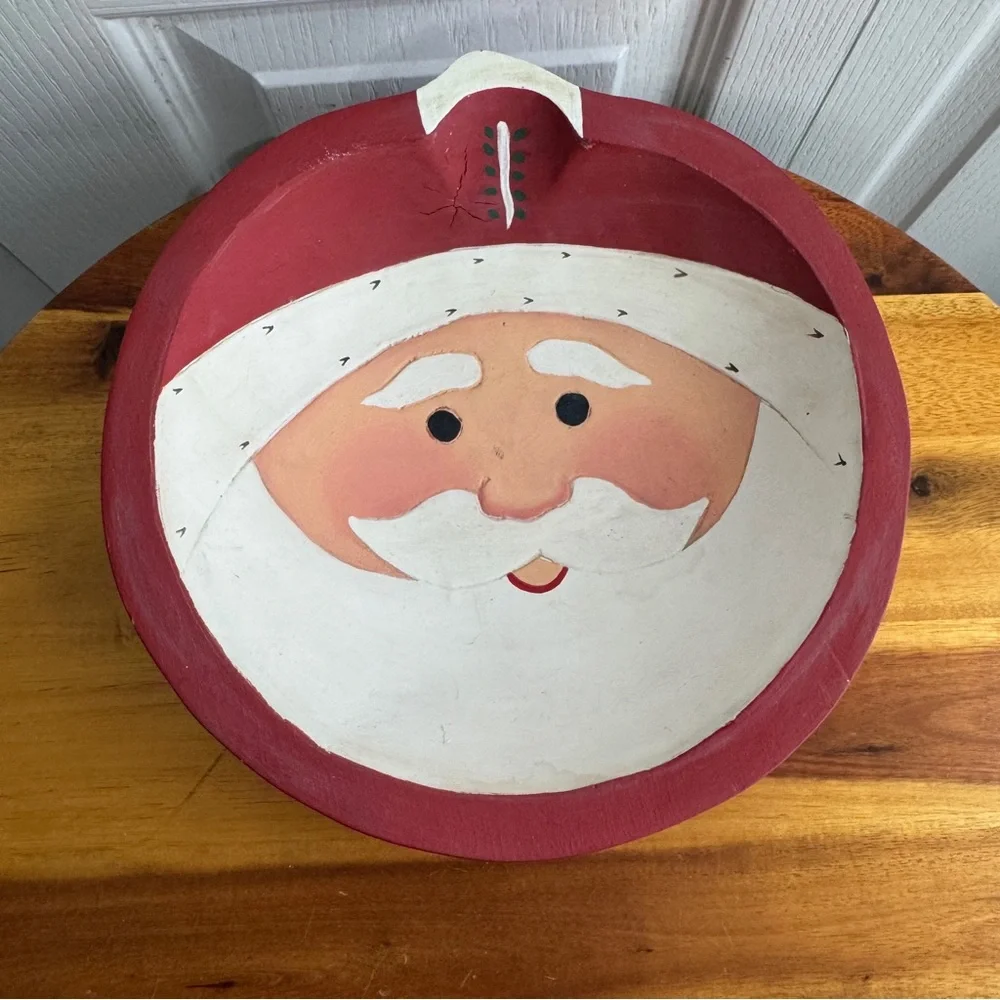 Handmade‎ hand painted wooden Santa Claus bowl