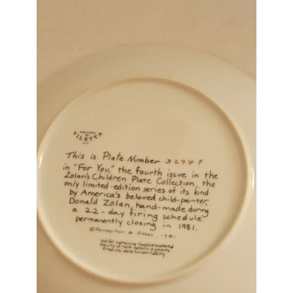Vtg 1981 Pemberton & Oakes For‎ You by Donald Zolan Plate w/ COA & Box #3294F