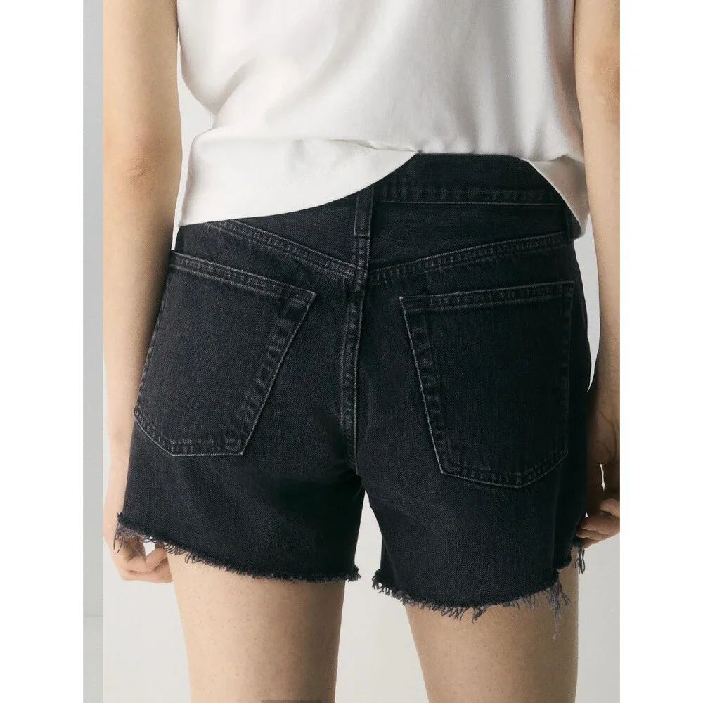 AGOLDE Parker Long Black Denim High Rise Fray Hem Jean Shorts Women’s Size 33