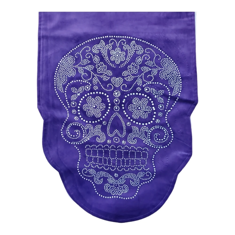 New Goth Purple Velvet Rhinestone Skull Table‎ Runner 14