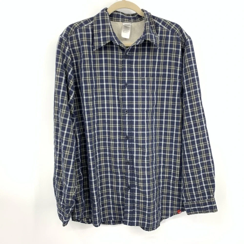 The‎ North Face Men Size Large Shirt Button Down Top Blue White Checkered Plaid