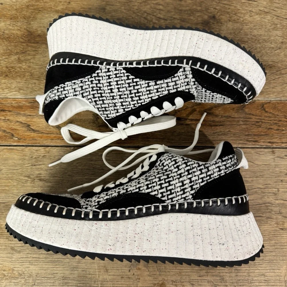 Universal Thread Platform Sneakers Women 7.5 Black White Woven Chunky‎ Sole