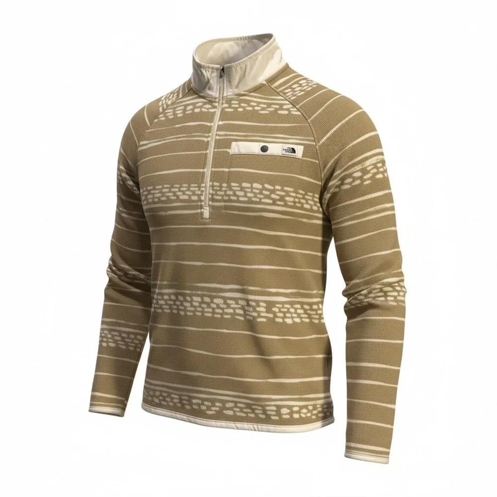 The North‎ Face Gordon Lyons Mens XL 1/4 Zip Fleece Pullover Tan White Striped