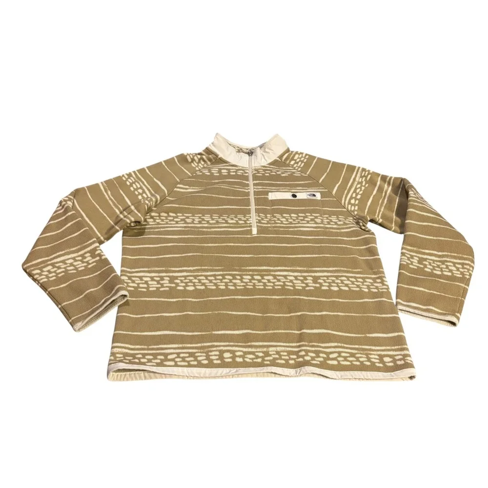 The North‎ Face Gordon Lyons Mens XL 1/4 Zip Fleece Pullover Tan White Striped