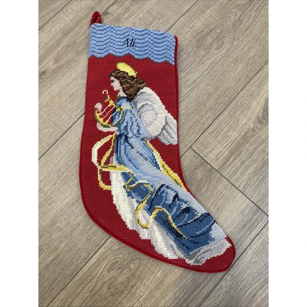 Land's‎ End Needlepoint Wool Christmas Stocking Customized ALI 18