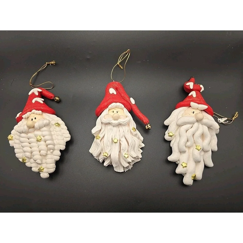 Christmas Clay Santa Ornaments‎ Set of 3