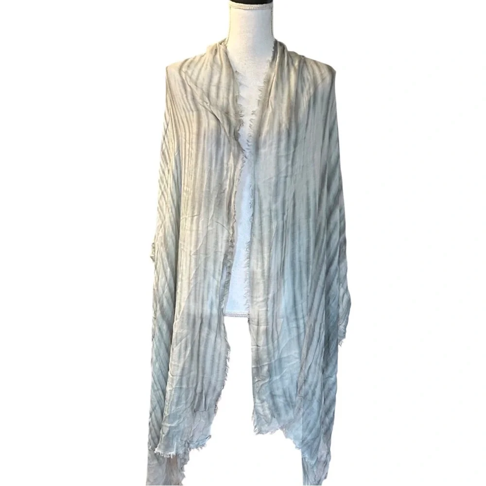 Lane Bryant Tie Dye Fringe‎ Lightweight Boho Beach Scarf Grey White Pink NEW