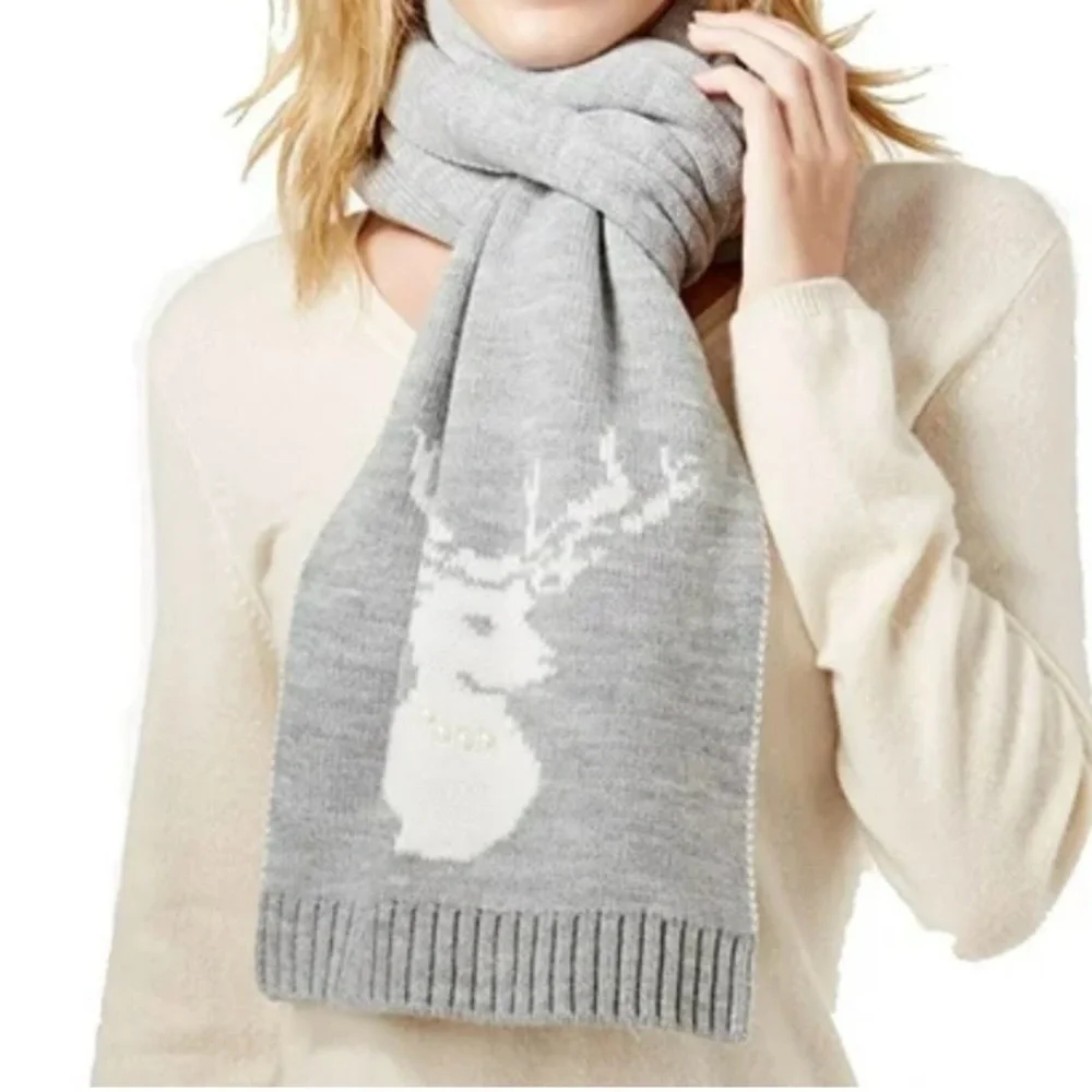 Charter Club Embellished Reversible‎ Scarf in Grey & White Women’s One Size