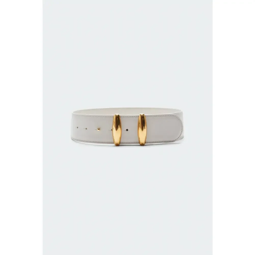 Altuzarra Women's Wide Leather Belt –Ivory‎ with  Gold Buckle Size M Retail $395