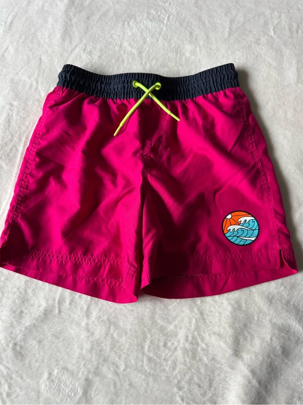 Old Navy Hot Pink Swim Shorts with Navy Waistband and Neon Drawstring