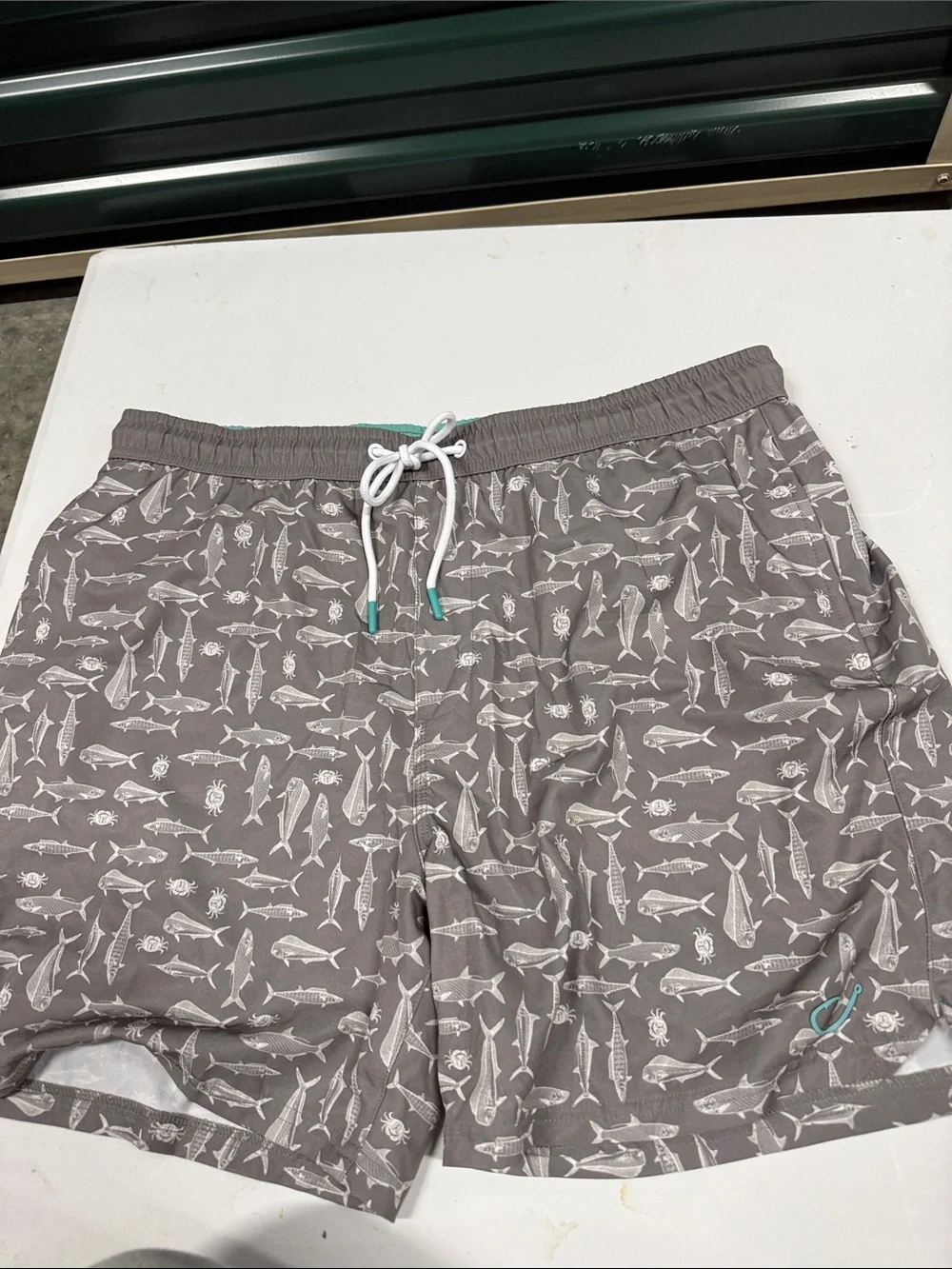 Men's Gray Fish-Print Swim Shorts