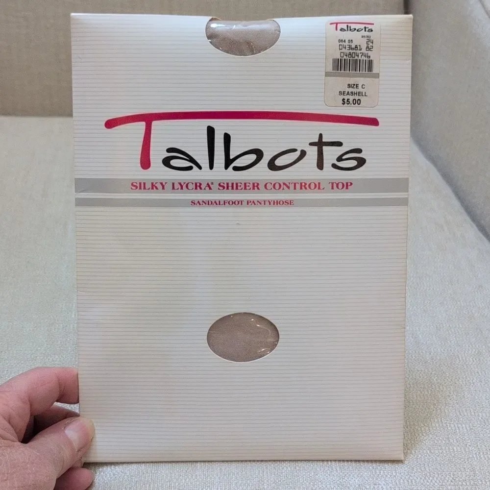 Talbots Silky Sheer Control Top Sandalfoot Pantyhose in Seashell Size C Vintage