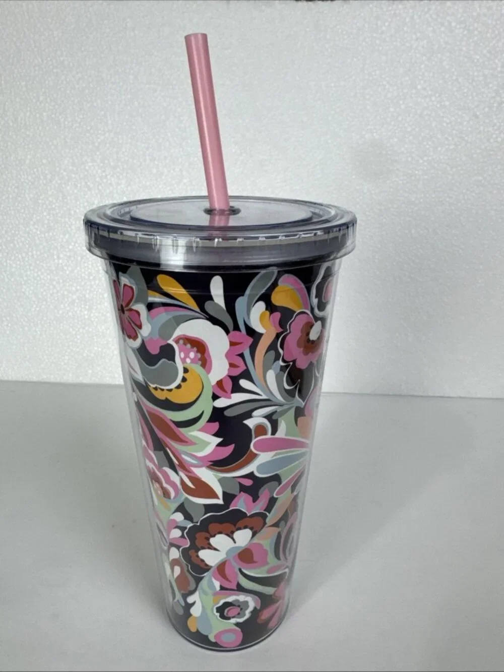 Vera Bradley Mod Paisley 24oz Travel Tumbler No Straw Acrylic Outlet Pink Black