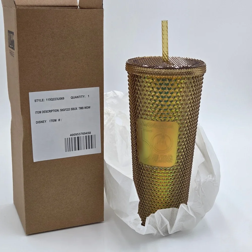 NEW Starbucks‎ Disney World 50th Anniversary Tumbler Gold Studded Reusable Cup