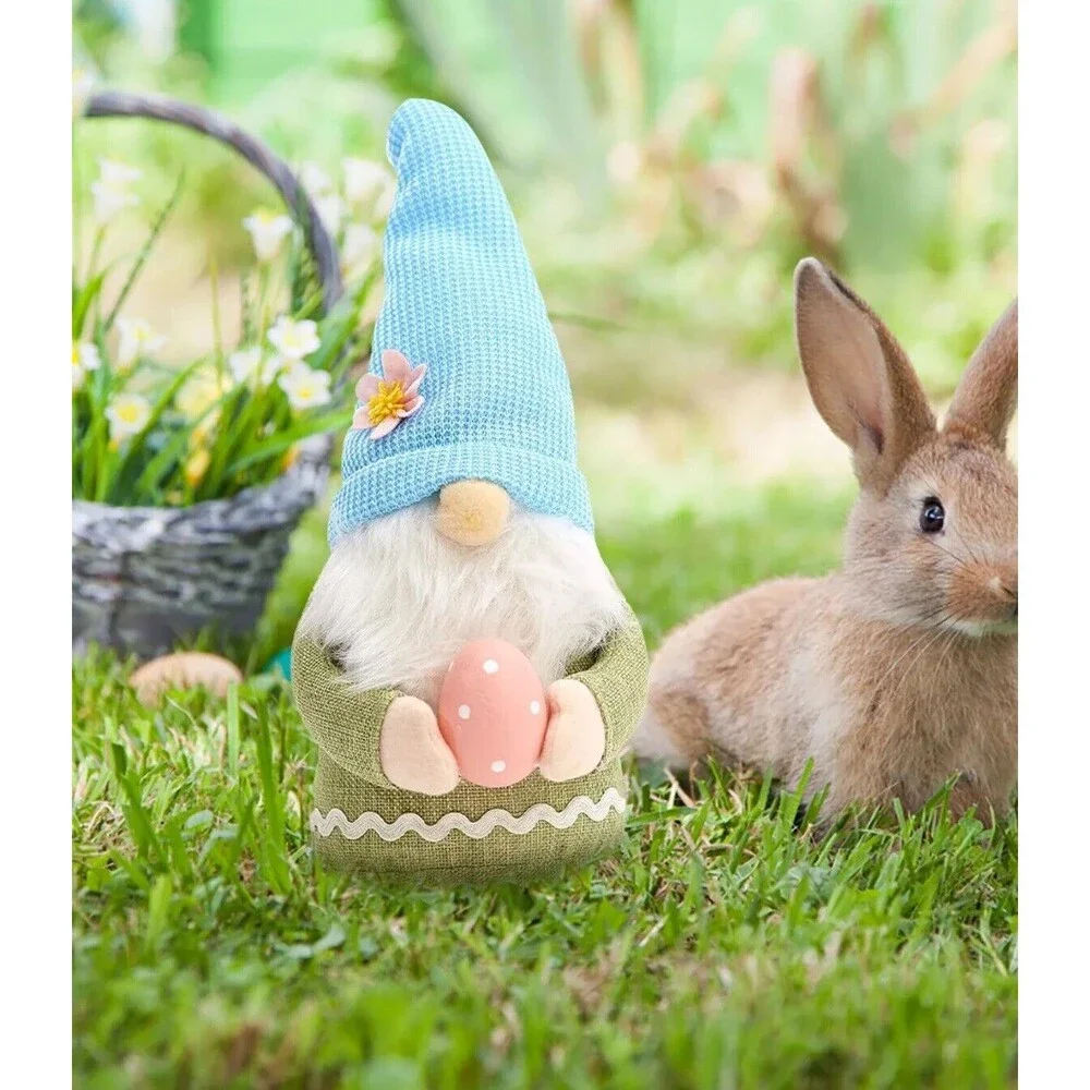 Gnome Easter Plush Doll Egg Decor Handmade Scandinavian Tomte Green Blue Stands‎