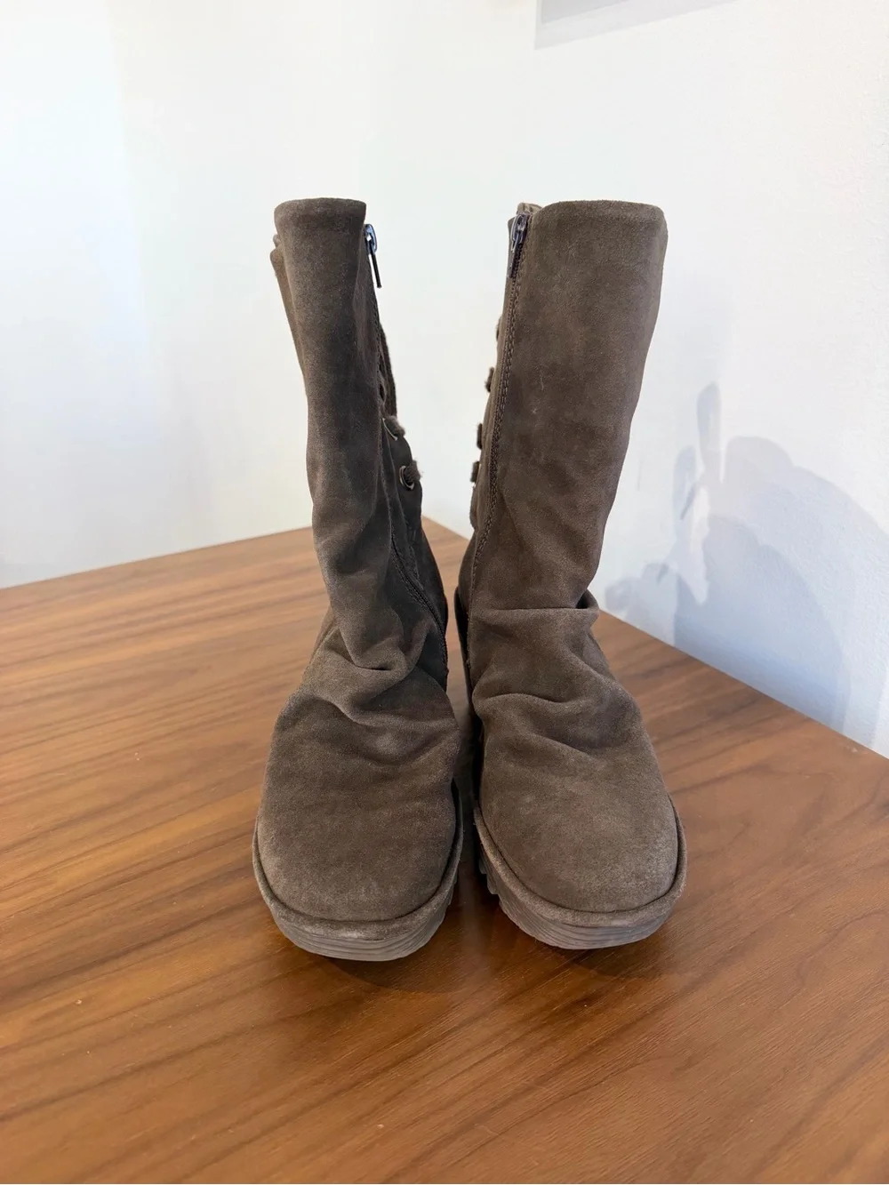 Fly London Yada Suede Wedge Mid-Calf Boot olive green Brown