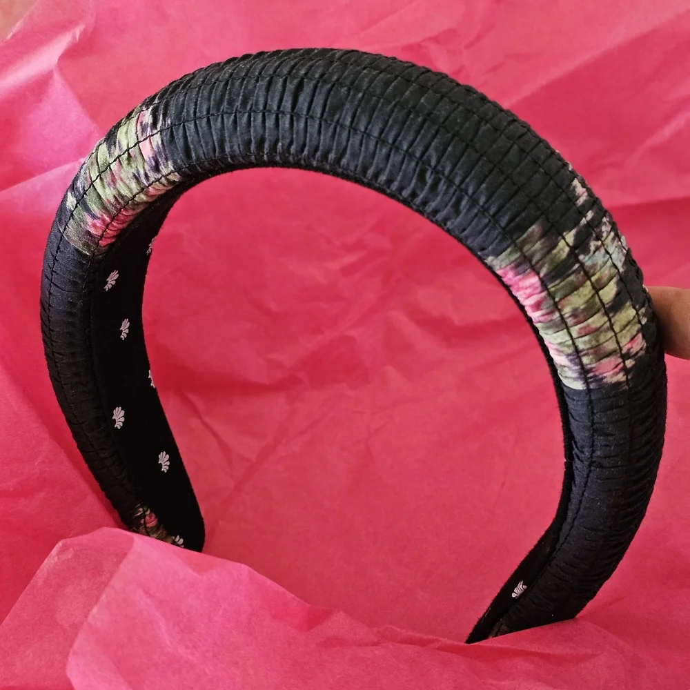 Lele Sadoughi x Loveshackfancy Black Coffee Padded Headband Shirred Floral