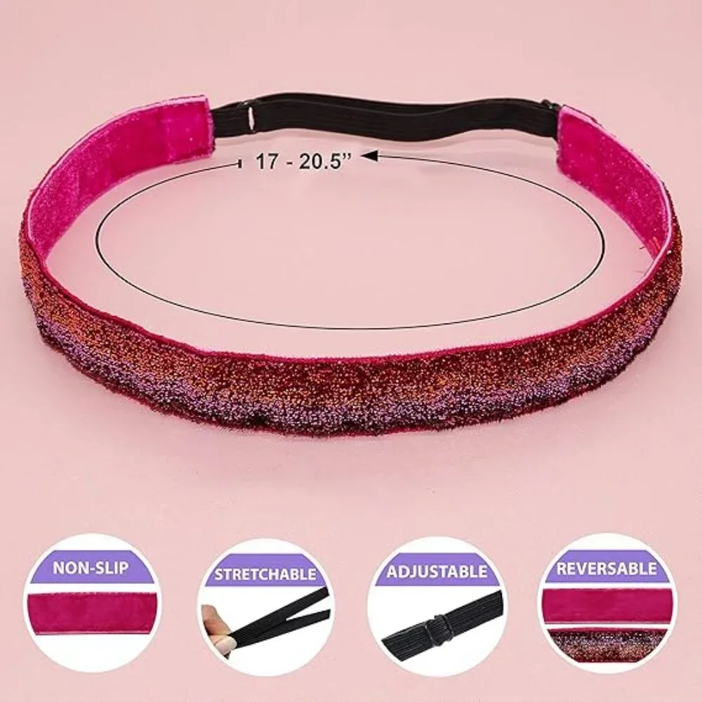 6 Glitter Headbands for Girls, adjustable non slip (3 for $12 item)